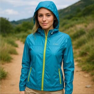 LL Bean Women's M Jacket Hood Waterproof Windbreaker Blue ultra lightweight